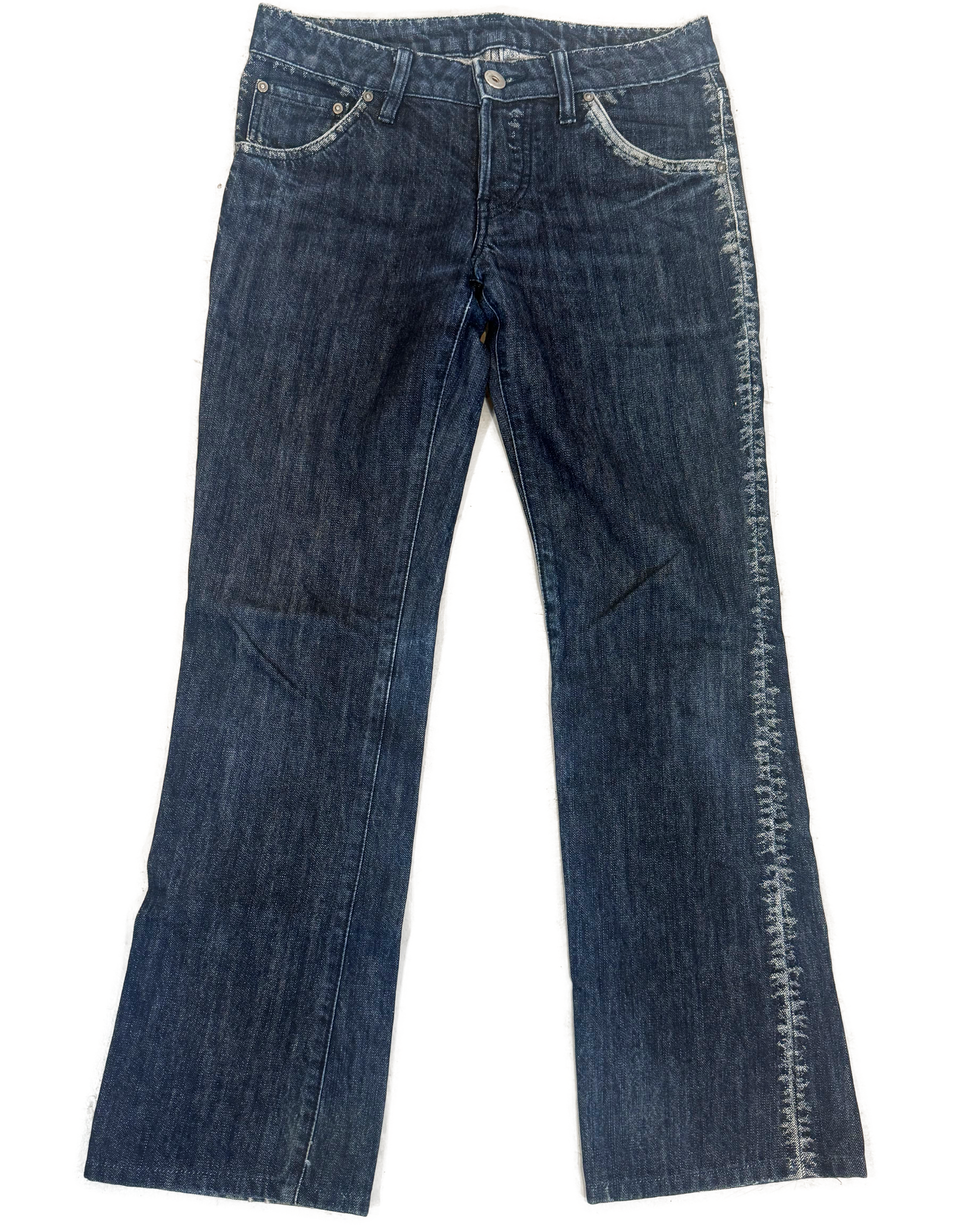 A-POC Indigo Distressed Flared Jeans (FW 2007)