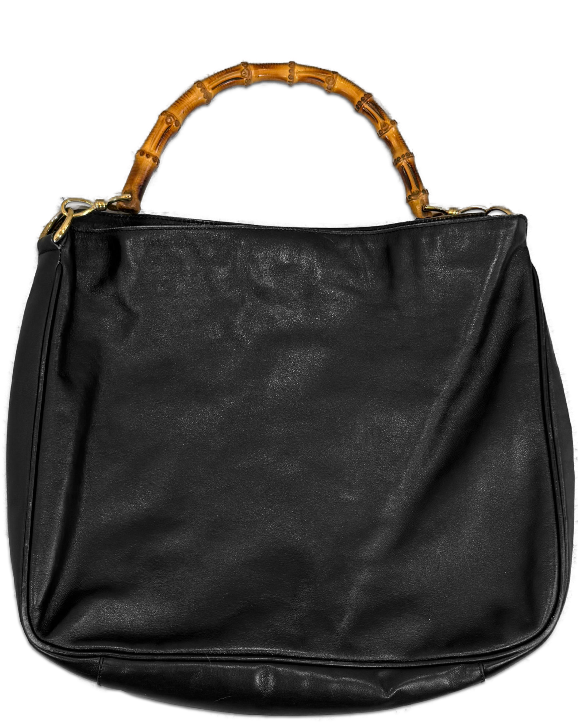 Black Leather Bamboo Shoulder Bag (1990's)